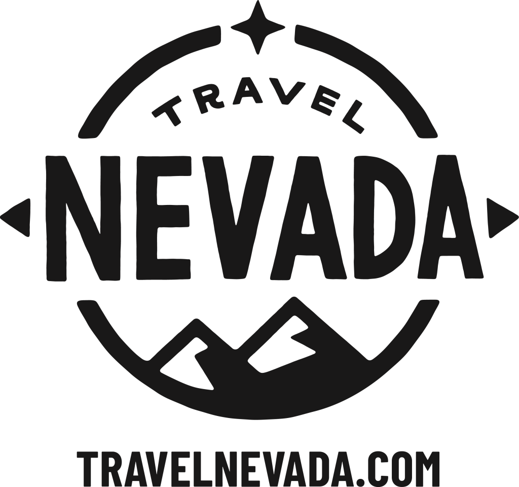 Travel Nevada logo - circular compass with mountain icon and 'Nevada' text, includes travelnevada.com branding
