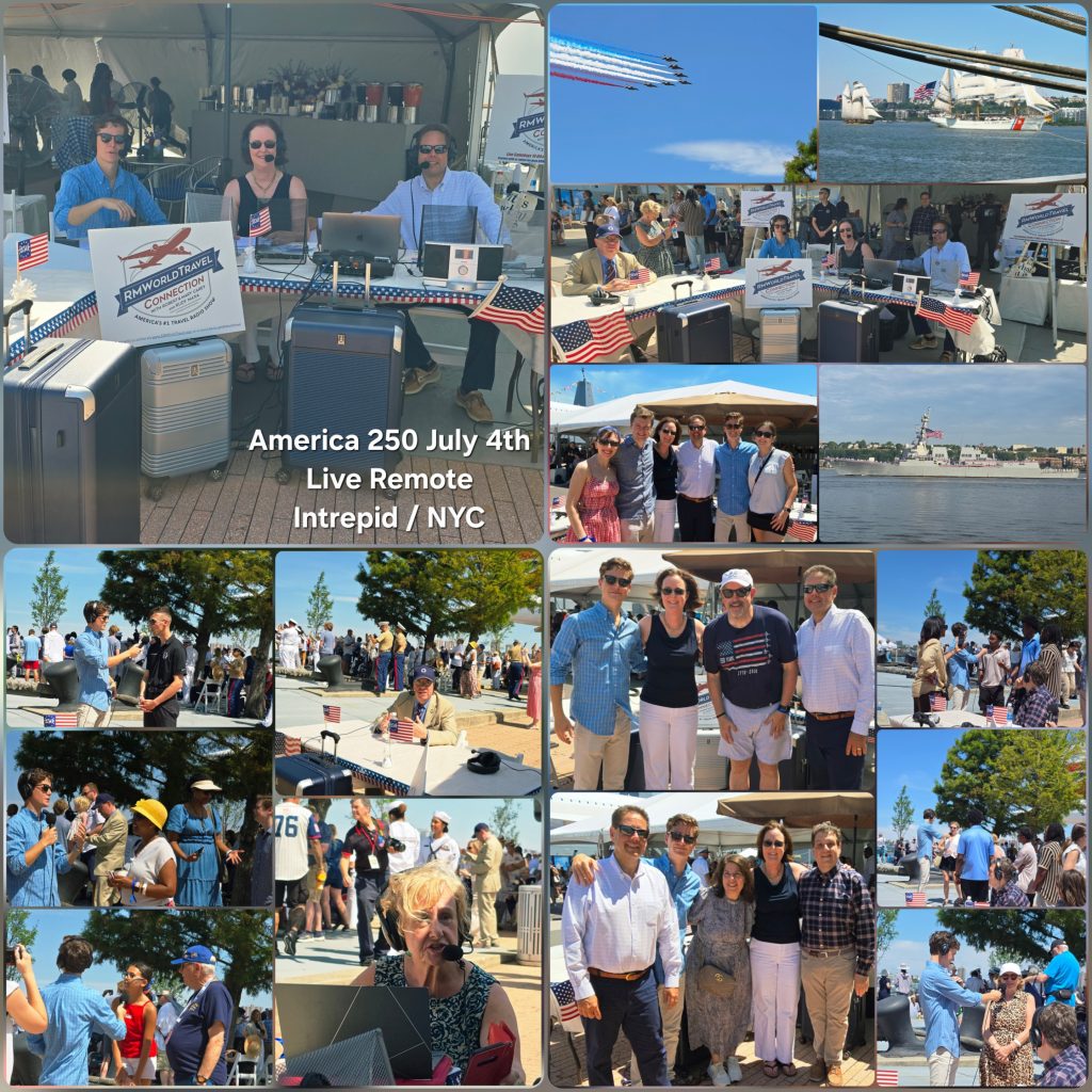 America250 July 4 live remote at Intrepid NYC, radio hosts, crowds, tall ships, airshow, American flags